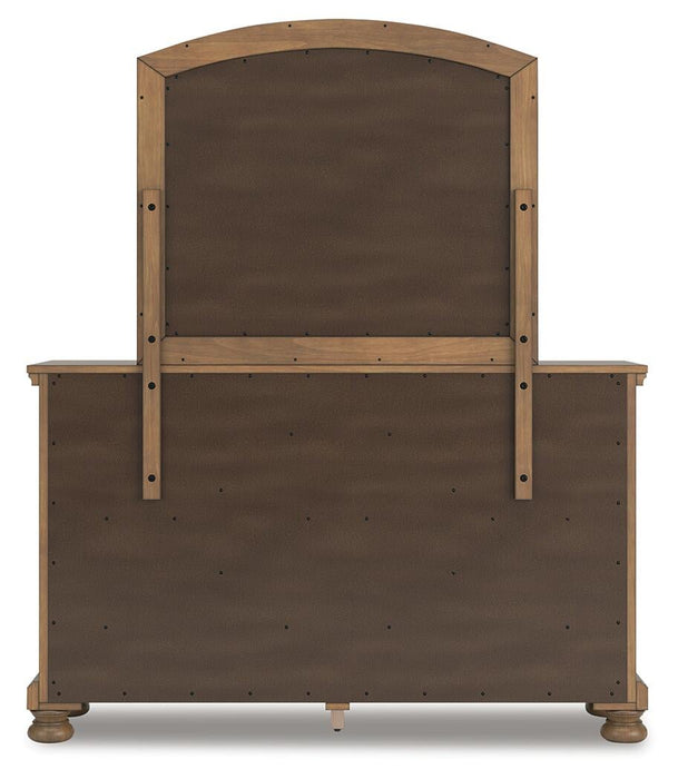 Feddinger California King Storage Sleigh Bed with Mirrored Dresser